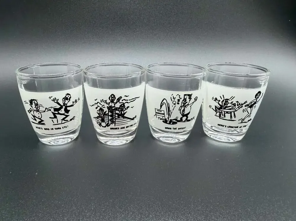 Vintage Anchor Hocking Comical Novelty Shot Glasses Set of 4